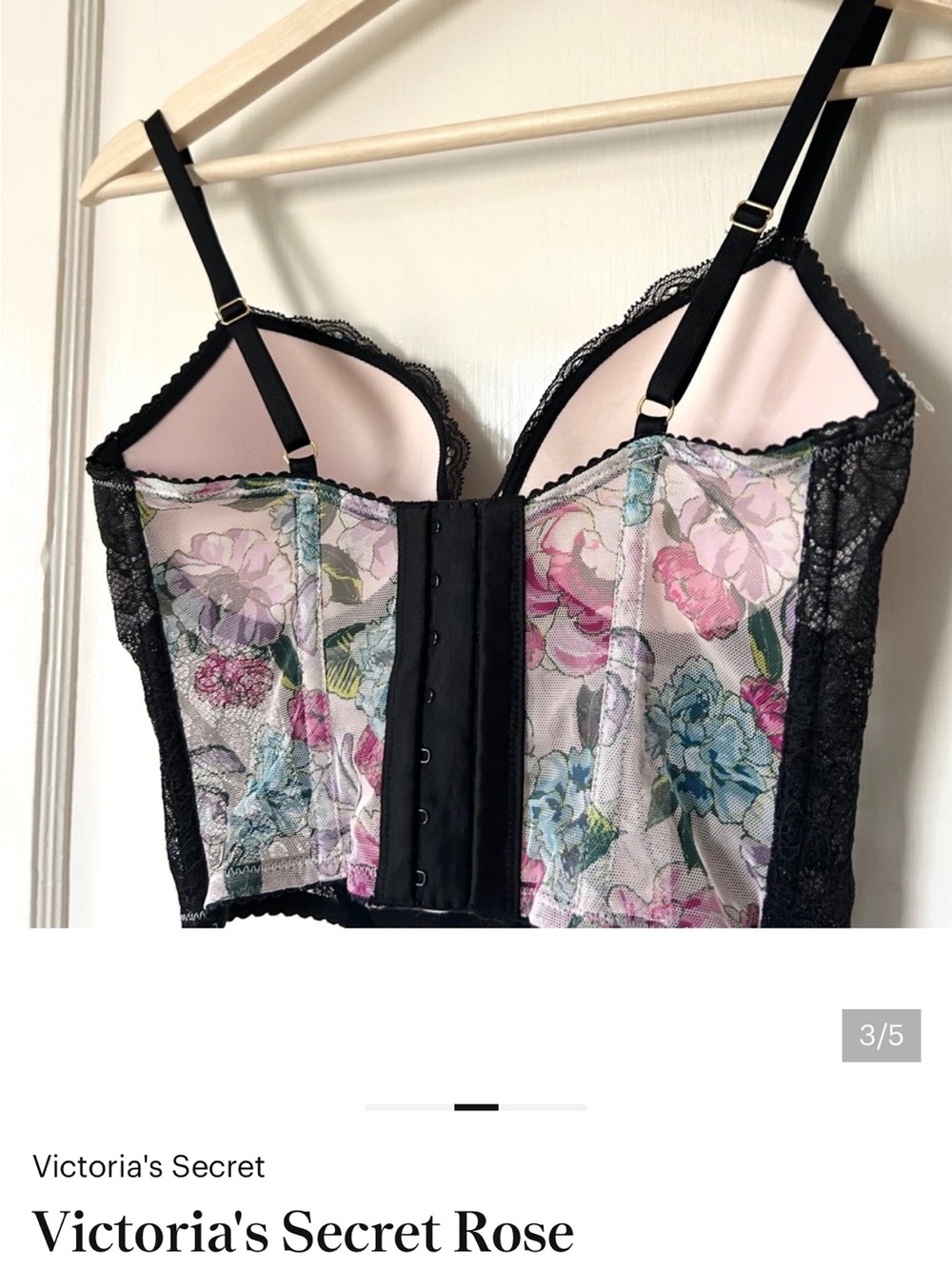 Victoria's Secret Black Lace Floral Longline Bustier - Pink & Cream - Picture 2 of 6